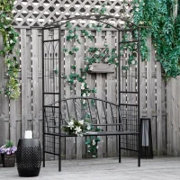 Outsunny Steel Frame Outdoor Garden Arch w/ 2-Seater Bench Flower Climber Black(m-13)