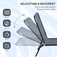 Outsunny Folding Sun Lounger, 3 Positions-Grey(m-4)