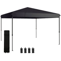 Outsunny Gazebo Pieghevole 3.6x3.6m con Apertura a Bottone, Altezza Regolabile e Borsa con Ruote, Nero(m-10)