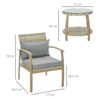 Outsunny 3 Piese de Mobilier de Terasa din Rachita, cu Perne Moi(m-3)
