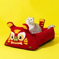 ZEZE Letto per Gatti con Testa di Tigre Rossa, Ampio Spazio e Caldo, Rosso(m-4)