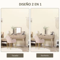 HOMCOM Tocador de Maquillaje con Espejo Abatible y 2 Cajones de Rejilla de Estilo Cannage 100x46x78,5 cm Roble(m-5)