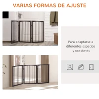 PawHut Barrera de Seguridad Plegable de 3 Paneles 160x76 cm Rejilla de Protección para Perros Pequeños para Puertas Escaleras Pasillos Café Oscuro(m-4)