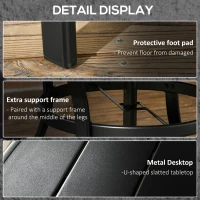 Outsunny Garden Table with Parasol Hole, Outdoor Dining Garden Table for Four Persons, Round Patio Table with Slatted Metal Top, Black(m-6)