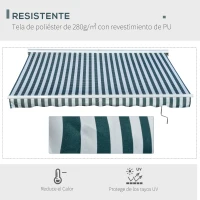 Outsunny Toldo Eléctrico Retráctil con Función Manual con Manivela y Mando a Distancia 300x250 cm para Ventanas Puertas de Rayas Verde y Blanco(m-5)