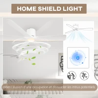 HOMCOM Ventilateur de plafond réversible avec lumière LED 6 vitesses silencieux télécommande diamètre 132 cm blanc(m-8)