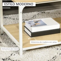 HOMCOM Mesa de Centro Mesa para Salón Moderna con Estante de Almacenamiento y Marco de Acero para Oficina 100x54x45,8cm Natural(m-4)