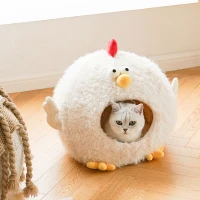 ZEZE Cuccia per Gatti a Forma di Pulcino, Cuccia Chiusa a Forma di Grotta, Bianco(m-1)