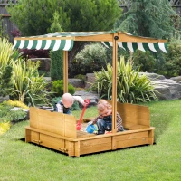 Outsunny Wooden Sandpit with Adjustable Canopy Light Brown(m-10)
