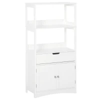 kleankin Armario de Baño con 3 Estantes Cajón y 2 Puertas Mueble de Almacenamiento de Suelo Moderno para Cocina Dormitorio Salón 60x33x122,5 cm Blanco(m-1)