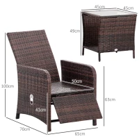 Outsunny 3 Pieces Rattan Bistro Set Balcony Furniture with Cushions, Storage Function - Mixed-Brown(m-3)
