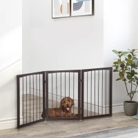 PawHut Barrera de Seguridad Plegable de 3 Paneles 160x76 cm Rejilla de Protección para Perros Pequeños para Puertas Escaleras Pasillos Café Oscuro(m-2)