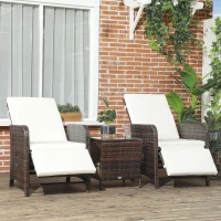 Outsunny 3 Pieces Rattan Bistro Set Balcony Furniture with Cushions, Storage Function - Mixed-Brown(m-2)