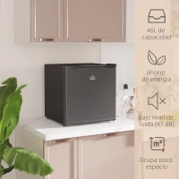 HOMCOM Mini Nevera Silenciosa 46 L Clase F Frigorífico Pequeño con Temperatura Regulable y Puerta Reversible 48x44x49 cm Negro(m-4)
