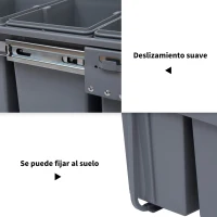 HOMCOM Cubo Basura Extraible Bajo Fregadero con 3 Contenedores de Reciclaje Clasificación de Residuos 48x34,2x41,8 cm Gris(m-6)