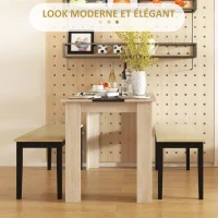HOMCOM Ensemble Banc et Table à manger design moderne - grand plateau - assise confortable - en bois noir et naturel(m-4)