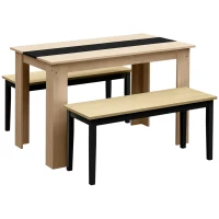 HOMCOM Ensemble Banc et Table à manger design moderne - grand plateau - assise confortable - en bois noir et naturel(m-1)