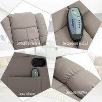 HOMCOM Poltrona Relax con 8 Punti Massaggio e Reclinazione a 165° in Finta Pelle, Grigio(m-6)