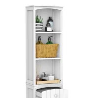 HOMCOM Armario Alto de Baño Estrecho con 1 Cajón y 3 Estantes Abiertos Columna de Baño Estilo Moderno para Salón Aseo Cocina 34x24x170 cm Blanco(m-8)