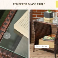 Outsunny 3 Pieces Rattan Bistro Set Balcony Furniture with Cushions, Storage Function - Mixed-Brown(m-7)