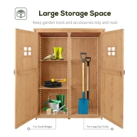 Outsunny Wooden Garden Shed with Two Windows, Tool Storage Cabinet, Outdoor Double Door Organizer 127.5L x 50W x 164H cm, Natural(m-5)