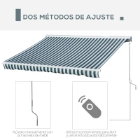 Outsunny Toldo Eléctrico Retráctil con Función Manual con Manivela y Mando a Distancia 300x250 cm para Ventanas Puertas de Rayas Verde y Blanco(m-4)