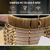 Outsunny Lanterna Decorativa de Vime Lanterna Solar de Exterior com Painel Solar Luzes LED Ligação Automática Ø18x37 cm Preto e Areia(m-6)