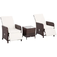 Outsunny 3 Pieces Rattan Bistro Set Balcony Furniture with Cushions, Storage Function - Mixed-Brown(m-1)