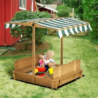 Outsunny Wooden Sandpit with Adjustable Canopy Light Brown(m-2)