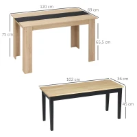 HOMCOM Ensemble Banc et Table à manger design moderne - grand plateau - assise confortable - en bois noir et naturel(m-3)