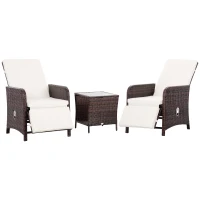 Outsunny 3 Pieces Rattan Bistro Set Balcony Furniture with Cushions, Storage Function - Mixed-Brown(m-11)