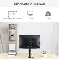 Vinsetto Soporte Monitor de PC para Pantalla LCD LED de 13"-32" VESA 75/100 mm con Brazo de Resorte de Gas Giratorio 360° Altura Ajustable 2 Opciones de Montaje 47x11,5x52 cm Negro(m-4)