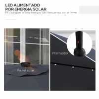 Outsunny Chapéu de Sol de Jardim Ø292x248 cm Chapéu de Sol com Manivela 32 Luzes LED Solares e 8 Hastes Cinza Escuro(m-4)