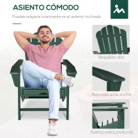 Outsunny Silla Adirondack con Reposapiés Retráctil Reposabrazos y Respaldo Alto para Exterior 78x135x95 cm Verde Oscuro(m-5)