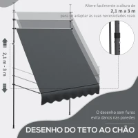 Outsunny Toldo Manual Retrátil com Manivela 200x120x210-300 cm com Altura Ajustável Impermeável para Jardim Varanda Cinza Escuro(m-4)