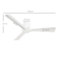 HOMCOM Ventilateur de plafond réversible avec lumière LED 6 vitesses silencieux télécommande diamètre 132 cm blanc(m-3)