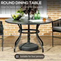 Outsunny Garden Table with Parasol Hole, Outdoor Dining Garden Table for Four Persons, Round Patio Table with Slatted Metal Top, Black(m-4)