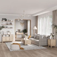 HOMCOM Tocador de Maquillaje con Espejo Abatible y 2 Cajones de Rejilla de Estilo Cannage 100x46x78,5 cm Roble(m-2)