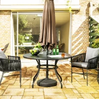 Outsunny Garden Table with Parasol Hole, Outdoor Dining Garden Table for Four Persons, Round Patio Table with Slatted Metal Top, Black(m-10)