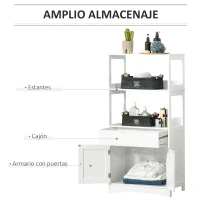 kleankin Armario de Baño con 3 Estantes Cajón y 2 Puertas Mueble de Almacenamiento de Suelo Moderno para Cocina Dormitorio Salón 60x33x122,5 cm Blanco(m-4)