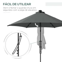 Outsunny Chapéu de Sol Excêntrico de 3 m com Luzes LED com Manivela e Base em Cruz para Exterior Pátio Terraço Cinza Escuro(m-4)