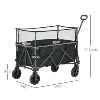 Outsunny Folding Garden Trolley, 180L Wagon Cart with Extendable Side Walls, for Beach, Camping, Festival, Black(m-3)