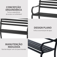 Outsunny Banco de Jardim em Metal Banco de Exterior de 2 Lugares com Apoios de Braços Capacidade 240 kg 127x58x82 cm Preto(m-5)