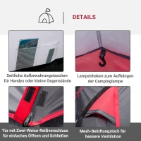 Outsunny Campingtent, Pop-up tent voor 2-3 personen, Voortent & Slaapgedeelte, Waterdicht, 426 x 206 x 154 cm, Grijs(m-5)