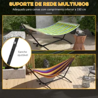 Outsunny Suporte para Cama Rede de Aço com Rodas 2 Ganchos Ajustáveis em 6 Níveis e Bolsa de Transporte 290x120x115 cm Preto(m-5)