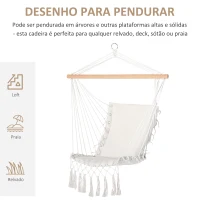 Outsunny Cadeira Suspensa com Borlas Cadeira Rede Suspensa de Algodão Capacidade 120 kg Estilo Moderno para Exterior 90x50 cm Bege(m-6)