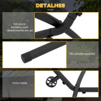 Outsunny Suporte para Cama Rede de Aço com Rodas 2 Ganchos Ajustáveis em 6 Níveis e Bolsa de Transporte 290x120x115 cm Preto(m-6)