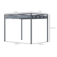 Outsunny 4 x 3(m) Metal Outdoor Pergola with Retractable Roof, Outdoor Gazebo Canopy Shelter with Drainage Holes for Garden, Patio, Lawn, Grey(m-3)