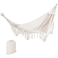Outsunny Cama de Rede Suspensa 288x150 cm de Algodão com Bolsa de Transporte Capacidade 180 kg para Pátio Terraço Campismo Creme(m-10)