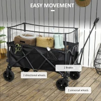 Outsunny Folding Garden Trolley, 180L Wagon Cart with Extendable Side Walls, for Beach, Camping, Festival, Black(m-7)